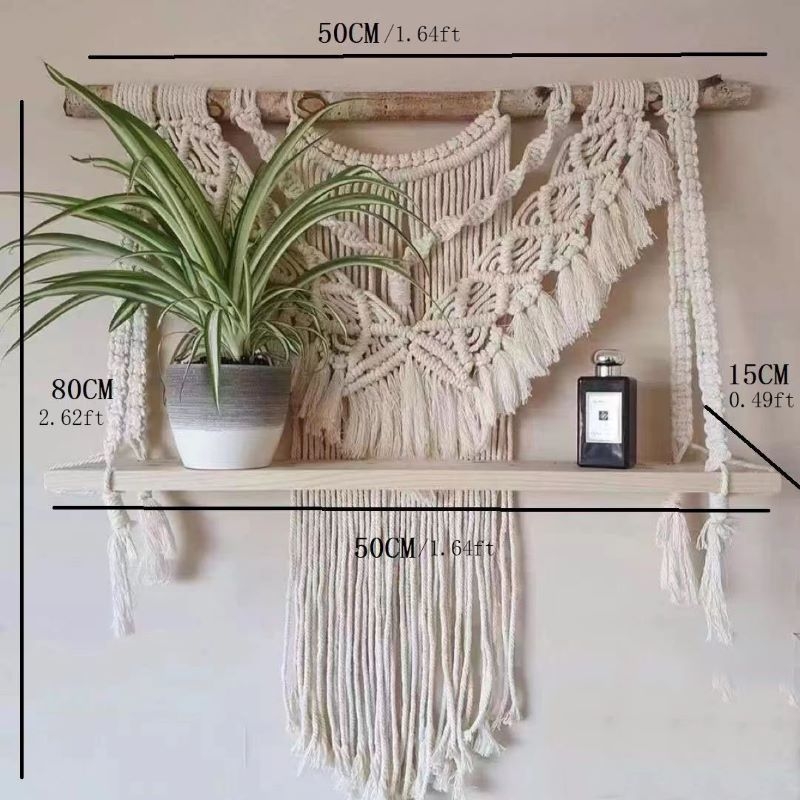 Pamukni ručno tkan tapiserija za zid s tri police za dnevni boravak