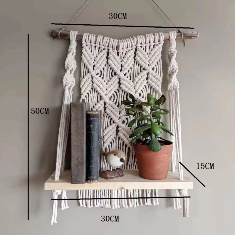 Pamukni ručno tkan tapiserija za zid s tri police za dnevni boravak