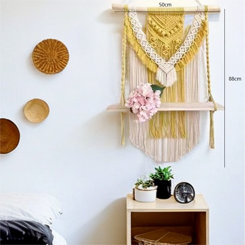 Pamukni ručno tkan tapiserija za zid s tri police za dnevni boravak