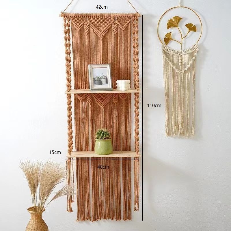 Pamukni ručno tkan tapiserija za zid s tri police za dnevni boravak