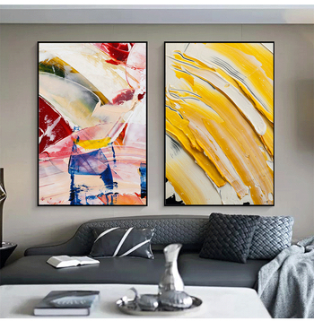 Διακοσμητικός πίνακας σαλονιού με τρία πάνελ σε αφαιρετικό γεωμετρικό στυλ, με μεταλλικό κάδρο καμβάς, πάχος κάδρου 30–40 mm