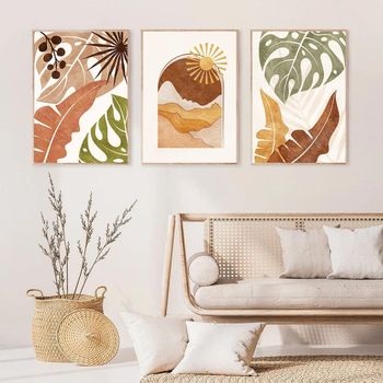 Πίνακας τοίχου σε καμβά – Σκανδιναβικός μποέμ αφαιρετικός τοπίο ηλιοβασιλέματος, χωρίς πλαίσιο, ορθογώνιο ενός πάνελ, βαμμένος με ψεκασμό καμβά, μοντέρνο μινιμαλιστικό διακοσμητικό