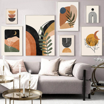 Πίνακας τοίχου σε καμβά – Σκανδιναβικός μποέμ αφαιρετικός τοπίο ηλιοβασιλέματος, χωρίς πλαίσιο, ορθογώνιο ενός πάνελ, βαμμένος με ψεκασμό καμβά, μοντέρνο μινιμαλιστικό διακοσμητικό