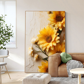 Ηλιοτρόπιο για τον χώρο του σαλονιού – πίνακας τοίχου με υφή, πλαίσιο από κράμα αλουμινίου, πυρήνας ζωγραφικής σε καμβά λαδιού, εκτύπωση inkjet, σκανδιναβικό στυλ