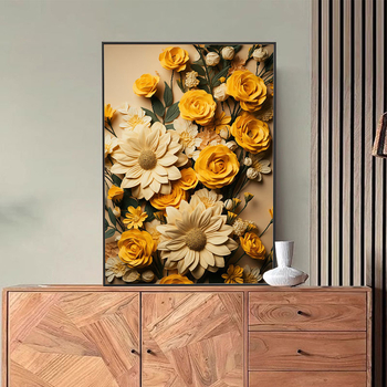 Ηλιοτρόπιο για τον χώρο του σαλονιού – πίνακας τοίχου με υφή, πλαίσιο από κράμα αλουμινίου, πυρήνας ζωγραφικής σε καμβά λαδιού, εκτύπωση inkjet, σκανδιναβικό στυλ