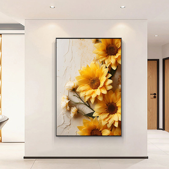 Ηλιοτρόπιο για τον χώρο του σαλονιού – πίνακας τοίχου με υφή, πλαίσιο από κράμα αλουμινίου, πυρήνας ζωγραφικής σε καμβά λαδιού, εκτύπωση inkjet, σκανδιναβικό στυλ