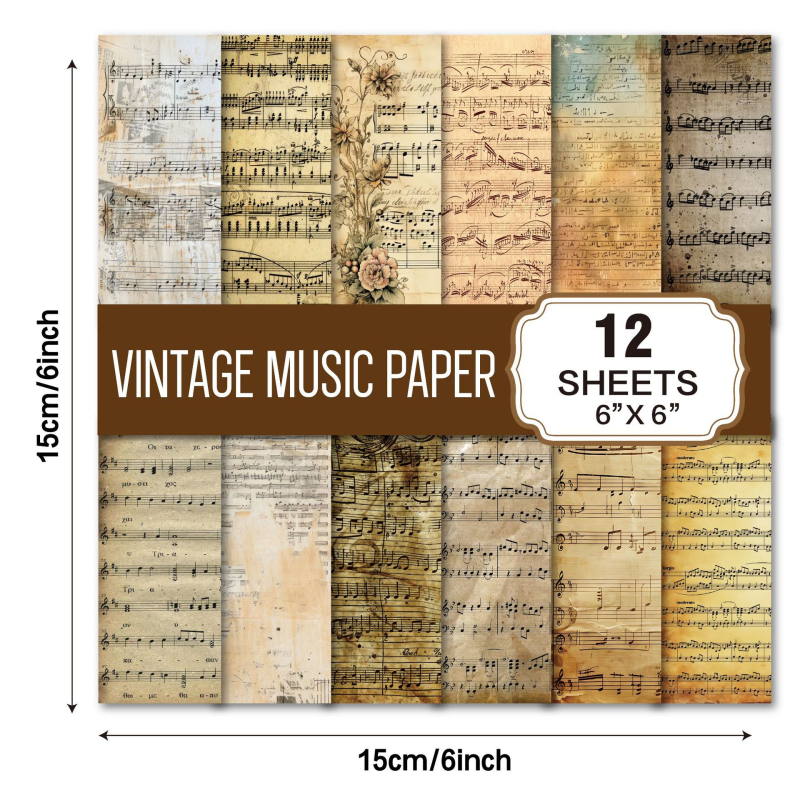 De Xiang фоновата хартия за скрапбук с класическа музика, ретро стил, 140 g удебелена хартия, печатна техника. Подходящ подарък за пътувания, завършване и партита.