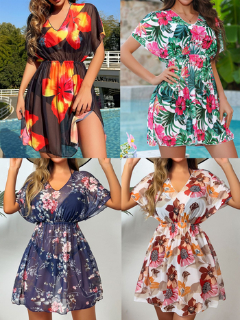 Κάλυμμα μπικίνι με διχτυωτό ύφασμα, ολόσωμο με κοντά μανίκια, εκτυπωμένο σχέδιο, στένεμα στη μέση; πολυεστέρας 82% / σπάντεξ 18%, 220 g/m², προέλευση Xingcheng, κωδικός μοτίβου 1326527568