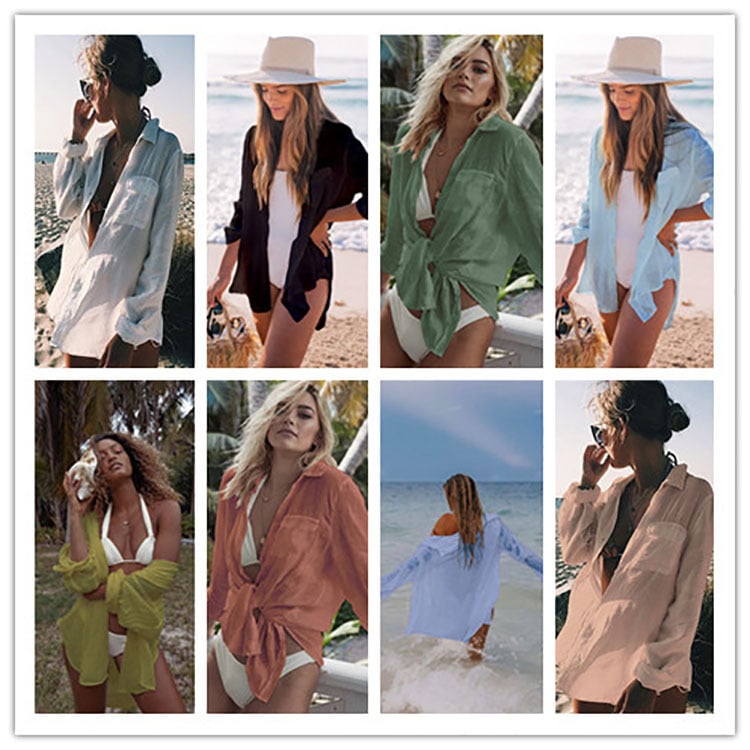 Ženska plažna bluza za pokriće s naboranom tkaninom, 100% poliester, podstava poliester, težina 160 g, pogodno za plivanje i hodanje u vodi