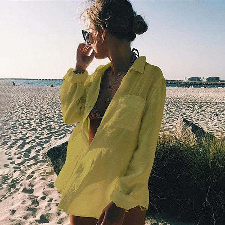 Ženska plažna bluza za pokriće s naboranom tkaninom, 100% poliester, podstava poliester, težina 160 g, pogodno za plivanje i hodanje u vodi