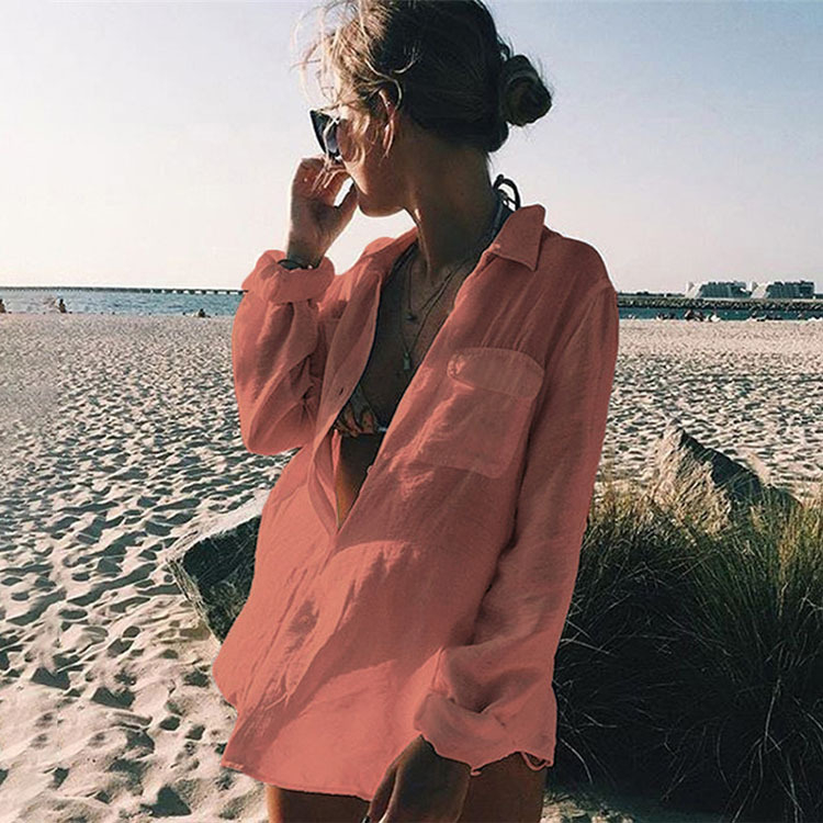 Ženska plažna bluza za pokriće s naboranom tkaninom, 100% poliester, podstava poliester, težina 160 g, pogodno za plivanje i hodanje u vodi