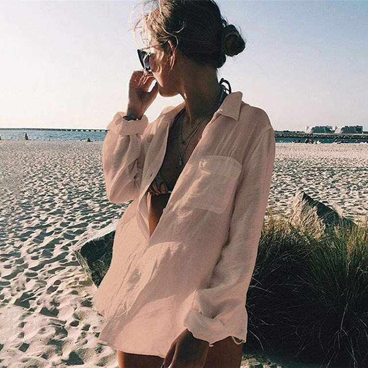 Ženska plažna bluza za pokriće s naboranom tkaninom, 100% poliester, podstava poliester, težina 160 g, pogodno za plivanje i hodanje u vodi