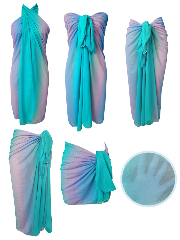 Set șal din plasă gradient pentru femei, poliester 82%, 182 g, îmbrăcăminte de plajă