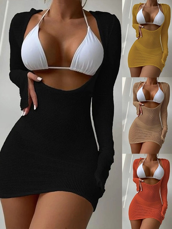 Trodijelni bikini set s push-up dizajnom, top s jastučićima bez čelične potpore; uski silueta, jednoslojni uzorak; poliester 82% tkanina, podstava spandex 18%.