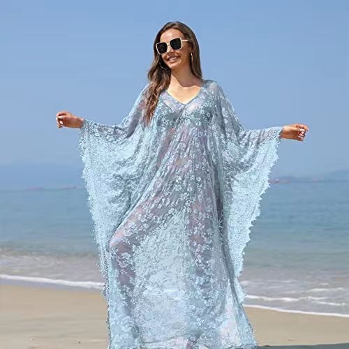 rochie lungă de plajă brodată, cu acoperire pentru costum de baie, din fibră acrilică