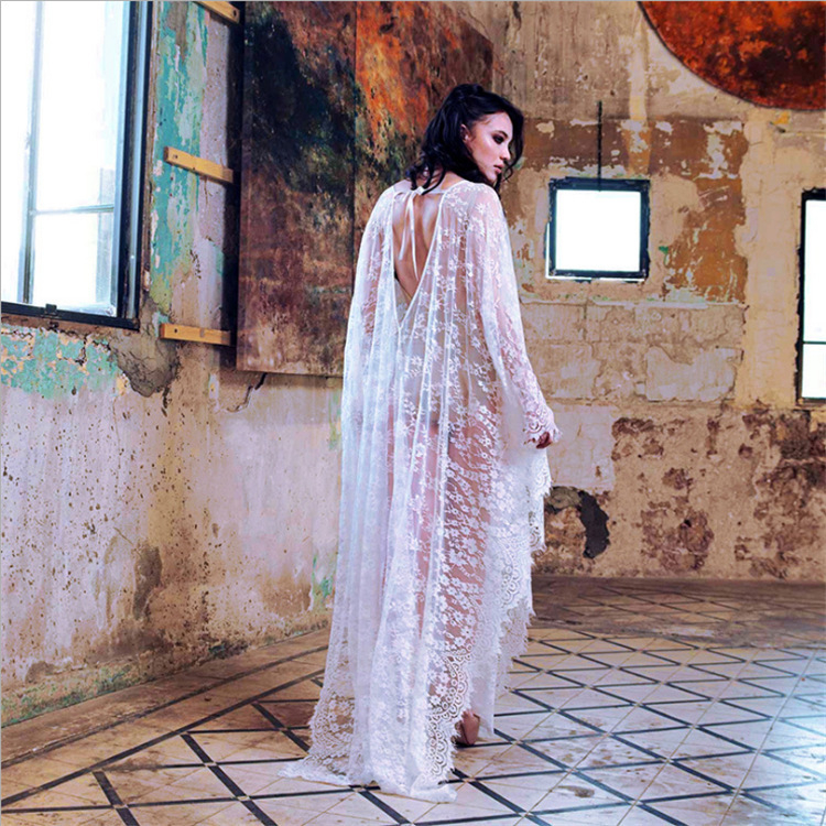 rochie lungă de plajă brodată, cu acoperire pentru costum de baie, din fibră acrilică