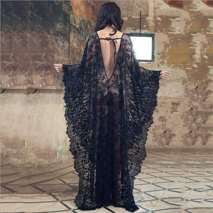 rochie lungă de plajă brodată, cu acoperire pentru costum de baie, din fibră acrilică