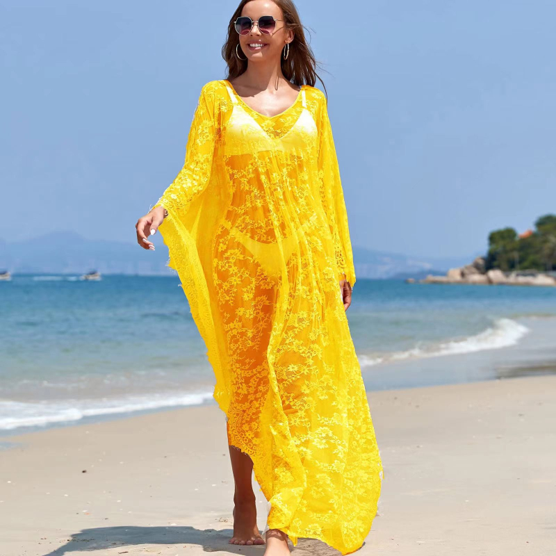 rochie lungă de plajă brodată, cu acoperire pentru costum de baie, din fibră acrilică