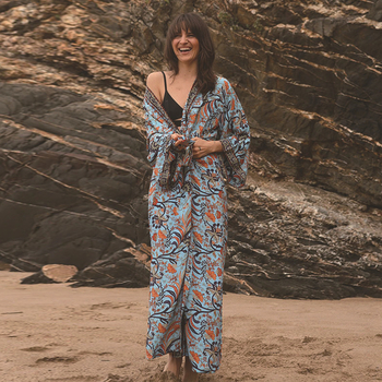 Rayon παραθαλάσσιο γυναικείο κάλυμμα cardigan με εκτύπωση και προστασία από τον ήλιο, βαμβακερή επένδυση, 260 g, γυναίκες 18–50