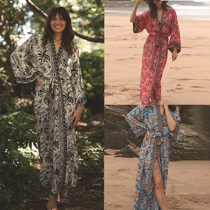 Rayon strandkardigán UV-védelemmel, nyomtatott felső és pamut bélés, 260 g, nőknek 18–50