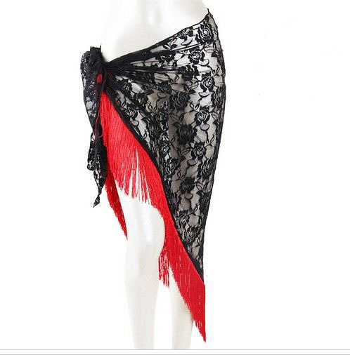 Kostim za latino ples s resicama na području struka i polovicnom suknjom, za odrasle žene; poliester smjesa, jednofarbni uzorak, moderan plesni odjevni predmet