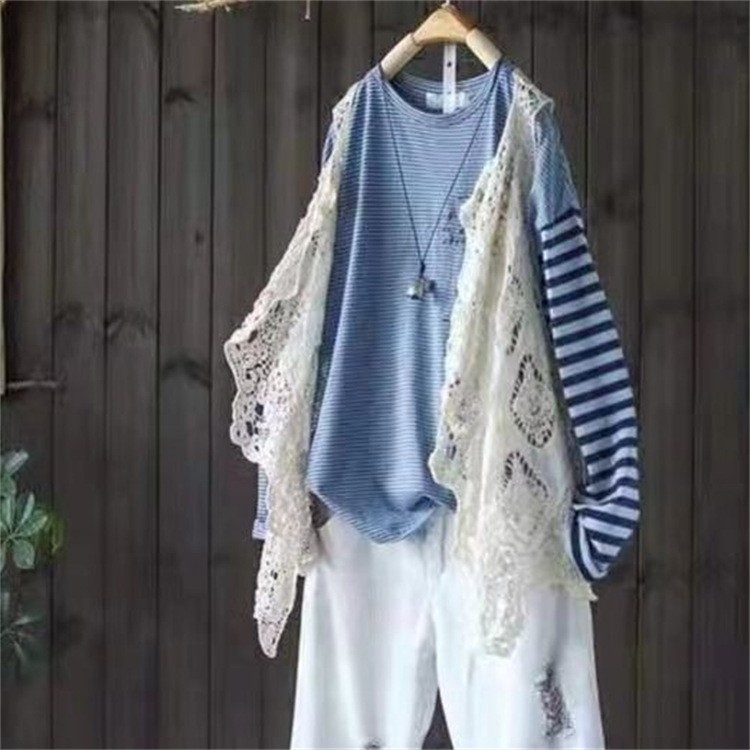 Top cardigan boem fără mâneci cu decolteu în V, bumbac, model geometric brodat