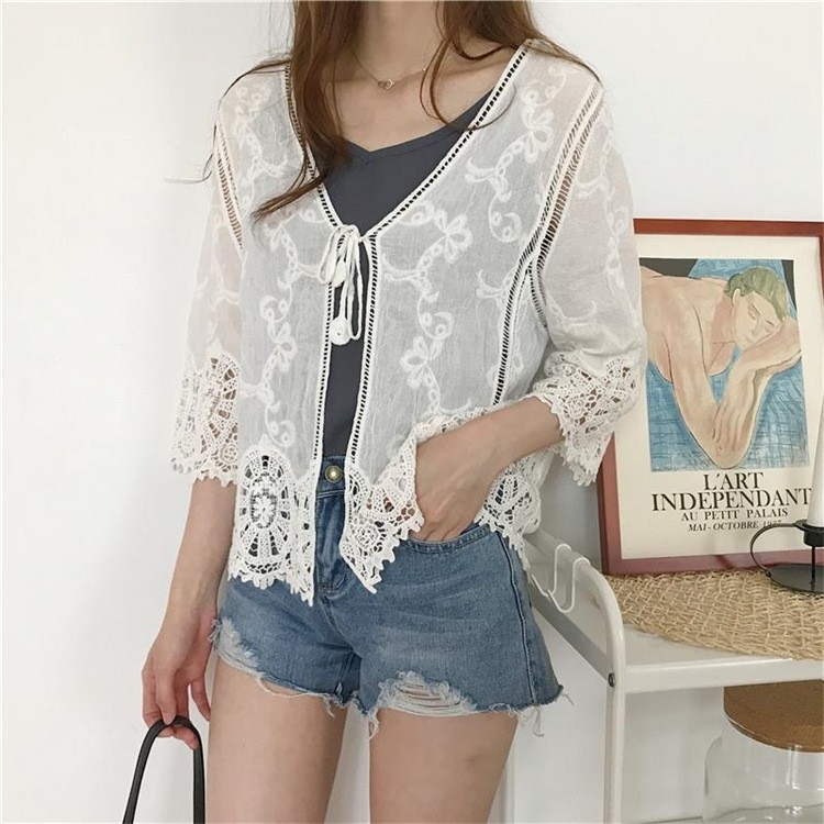 Top cardigan boem fără mâneci cu decolteu în V, bumbac, model geometric brodat