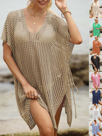 Cover-Up de plajă pentru bikini, design decupat, bretele din șnur, țesătură poliester