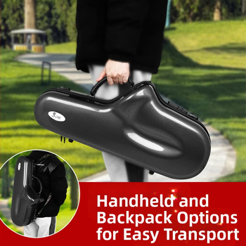 ND260 Κουτί αποθήκευσης σαξοφών – κατασκευή από γυαλί-χάλυβα; περιλαμβάνει καπάκι, τσάντα και θήκη.