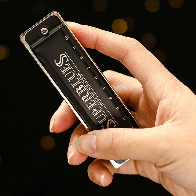 Harmonica JDR1020, 10 găuri, 20 tonuri, armonică blues cu capac din oțel inoxidabil și orificii de sunet din rășină