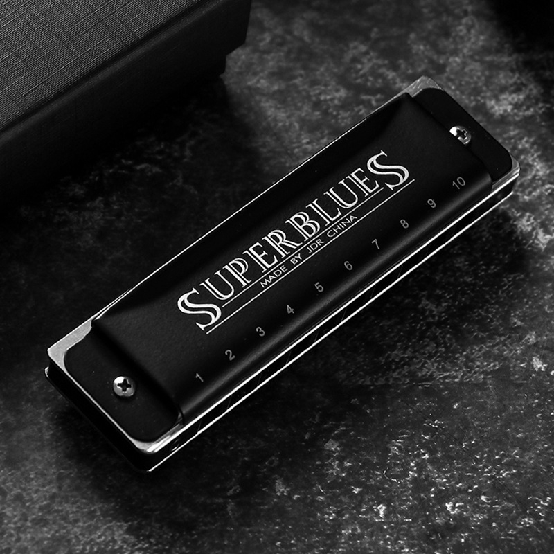 Harmonica JDR1020, 10 găuri, 20 tonuri, armonică blues cu capac din oțel inoxidabil și orificii de sunet din rășină