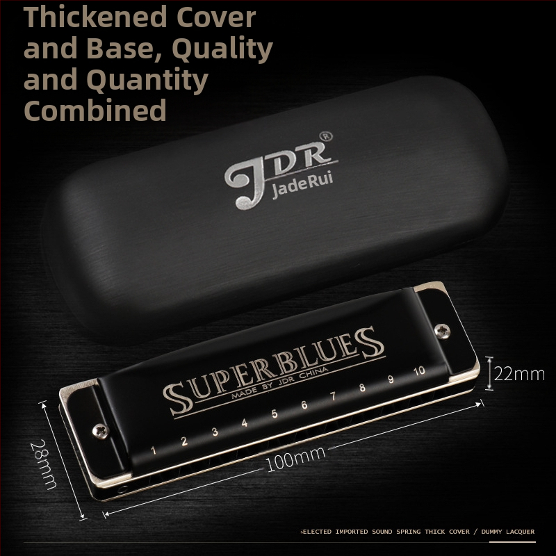 Хармоника JDR1020, 10 дупки, 20 тона, блус хармоника със стоманено покритие и звукови отвори от смола