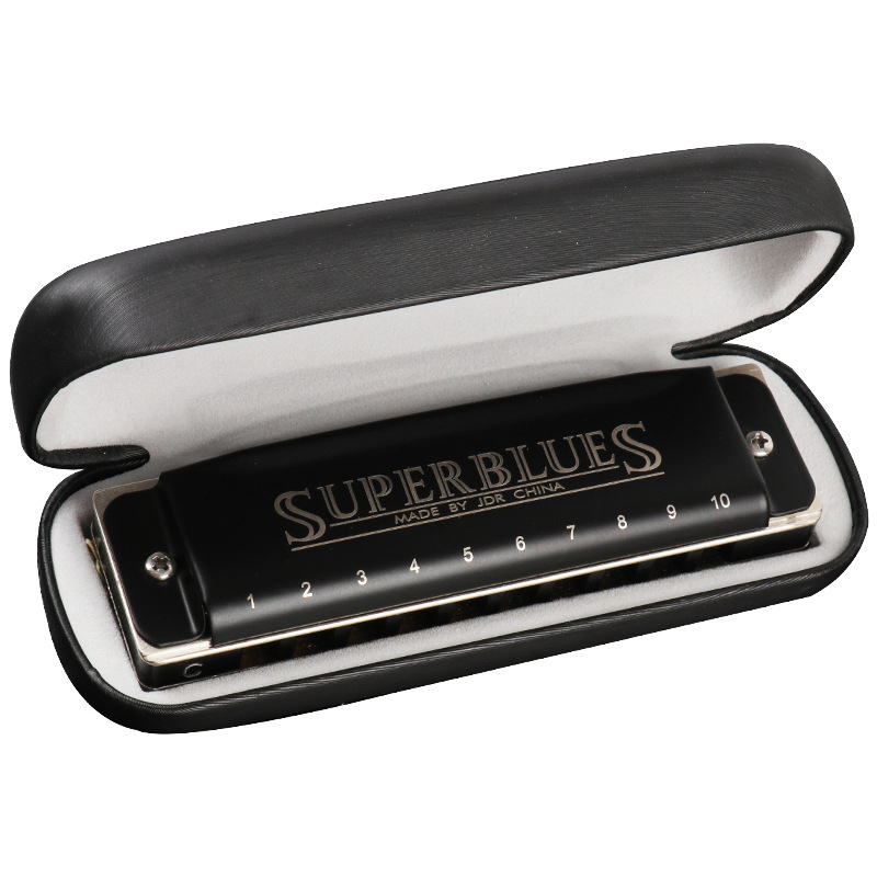 Harmonica JDR1020, 10 găuri, 20 tonuri, armonică blues cu capac din oțel inoxidabil și orificii de sunet din rășină
