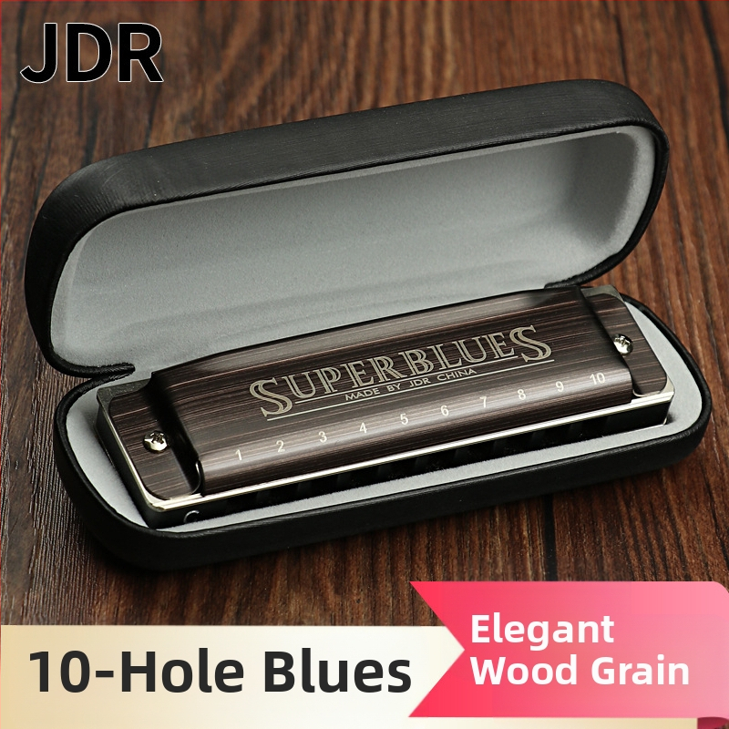 Harmonica JDR1020, 10 găuri, 20 tonuri, armonică blues cu capac din oțel inoxidabil și orificii de sunet din rășină