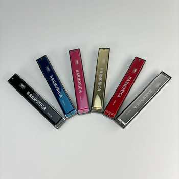 Harmonica metalică cu 24 găuri, dublu rând, tonalitate C, pentru începători.