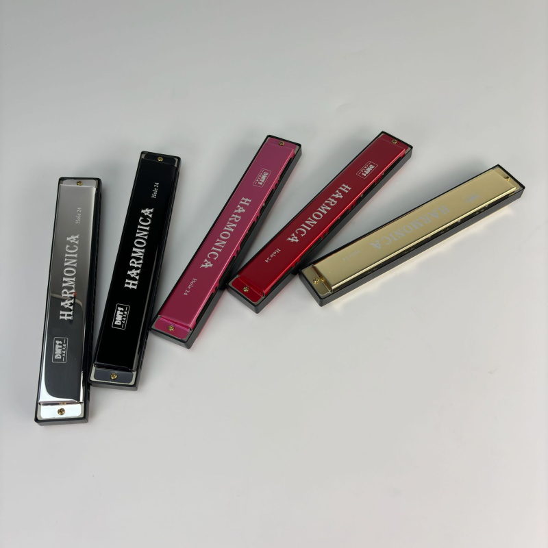 Harmonica metalică cu 24 găuri, dublu rând, tonalitate C, pentru începători.