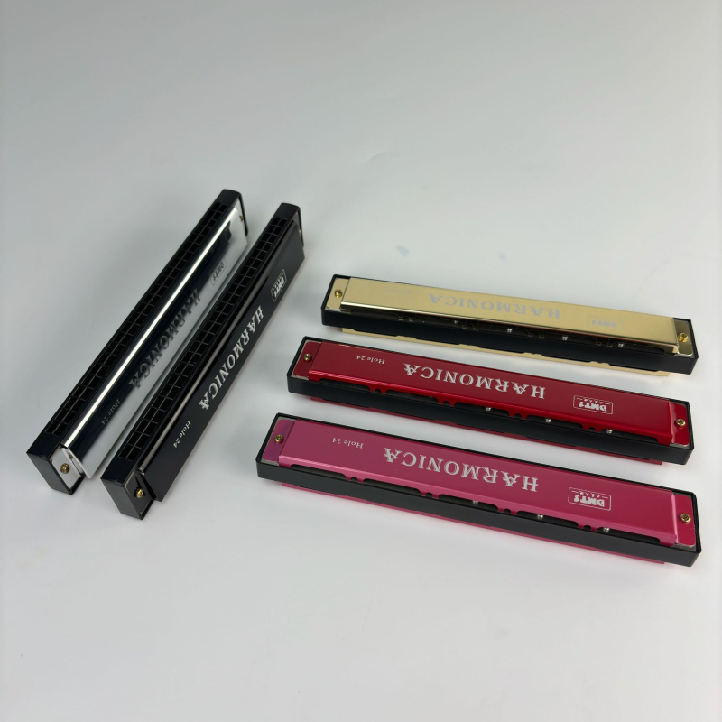 Harmonica metalică cu 24 găuri, dublu rând, tonalitate C, pentru începători.