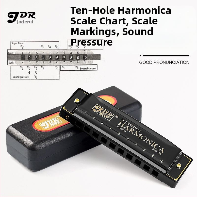 Хармоника за блюз на марката JDR/Jade Rui, 10 отвора, ключ C, модел JDR-10, диатонична хармоника за блюз