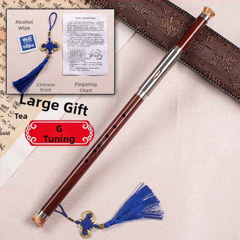 Bawu din rășină cu imitație de mahon, instrument muzical cross-blown cu intonație precisă; rezistent la căderi, mucegai și crăpături; tonuri G și F