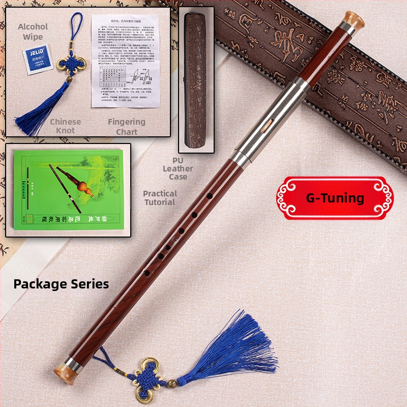 Bawu din rășină cu imitație de mahon, instrument muzical cross-blown cu intonație precisă; rezistent la căderi, mucegai și crăpături; tonuri G și F