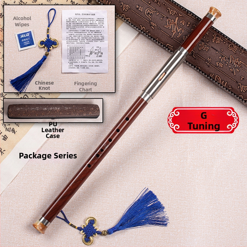 Bawu din rășină cu imitație de mahon, instrument muzical cross-blown cu intonație precisă; rezistent la căderi, mucegai și crăpături; tonuri G și F