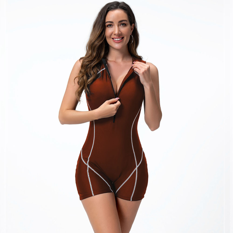 Costum de baie întreg cu fermoar, material nylon, căptușeală pentru bust, căptușeală din spandex
