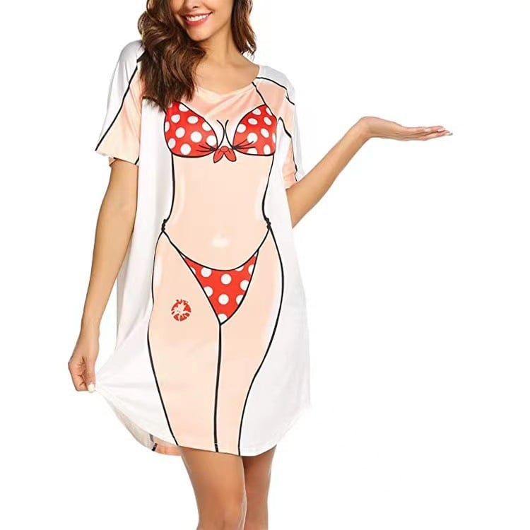 Rochie-tip tricou cu imprimeu geometric, croială lejeră, material milk silk, amestec poliester-spandex, guler U, stil set dublu-făcut fals