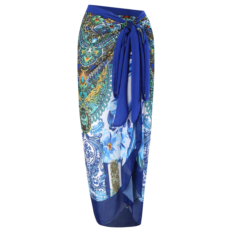 Costum de baie întreg cu fustă din chiffon wrap, de un singur umăr, imprimeu floral mare, talie înaltă, bureți pentru bust