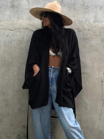 Γυναικείο κιμονό-καρντόγκ παραλίας με προστασία από τον ήλιο — ύφασμα από μίγμα βαμβακιού, επένδυση 100% βαμβάκι, βάρος 220 g/m², κατάλληλο για κολύμβηση και ρηχά νερά