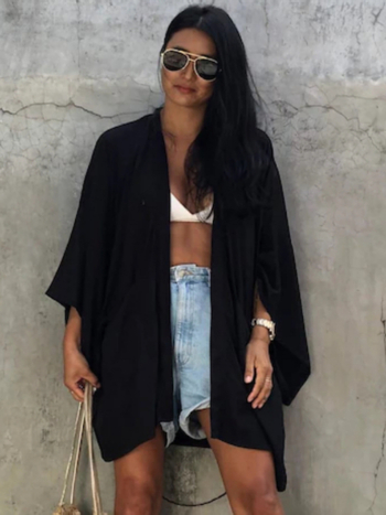 Γυναικείο κιμονό-καρντόγκ παραλίας με προστασία από τον ήλιο — ύφασμα από μίγμα βαμβακιού, επένδυση 100% βαμβάκι, βάρος 220 g/m², κατάλληλο για κολύμβηση και ρηχά νερά