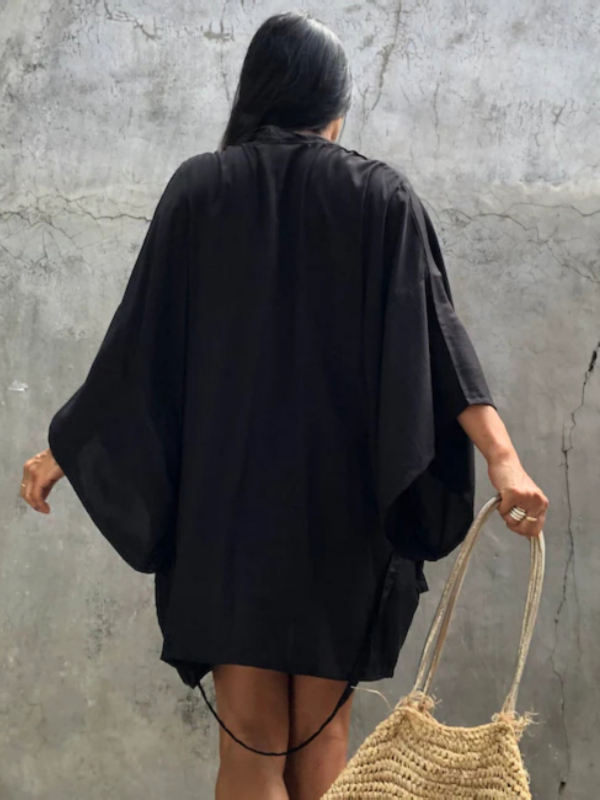 Ženski plažni kardigan kimono s zaštitom od sunca — tkanina od pamukasto-mješavine, podstava 100% pamuk, gustoća platna 220 g/m², pogodna za plivanje i vodene sportove