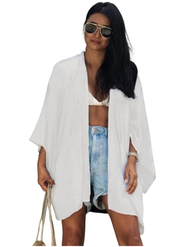 Ženski plažni kardigan kimono s zaštitom od sunca — tkanina od pamukasto-mješavine, podstava 100% pamuk, gustoća platna 220 g/m², pogodna za plivanje i vodene sportove