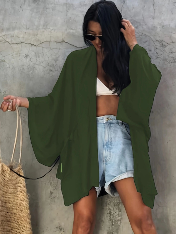 Ženski plažni kardigan kimono s zaštitom od sunca — tkanina od pamukasto-mješavine, podstava 100% pamuk, gustoća platna 220 g/m², pogodna za plivanje i vodene sportove