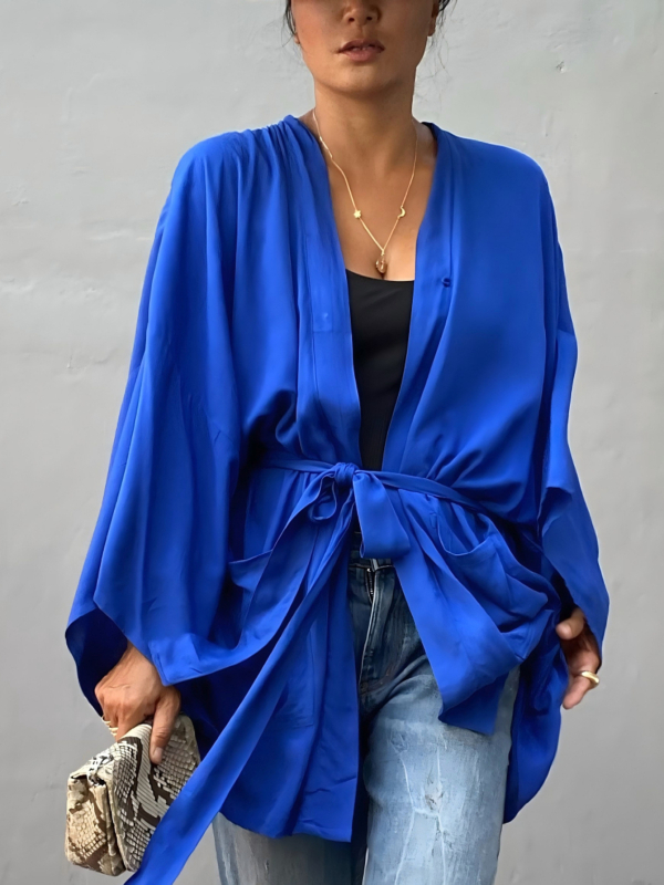 Ženski plažni kardigan kimono s zaštitom od sunca — tkanina od pamukasto-mješavine, podstava 100% pamuk, gustoća platna 220 g/m², pogodna za plivanje i vodene sportove